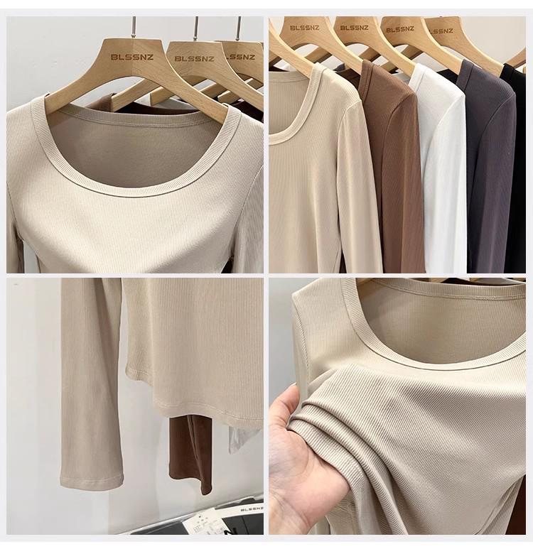 2025 Women's Slim Fit Black Long Sleeve Top: Versatile Low Neck Base Layer for Spring and Autumn