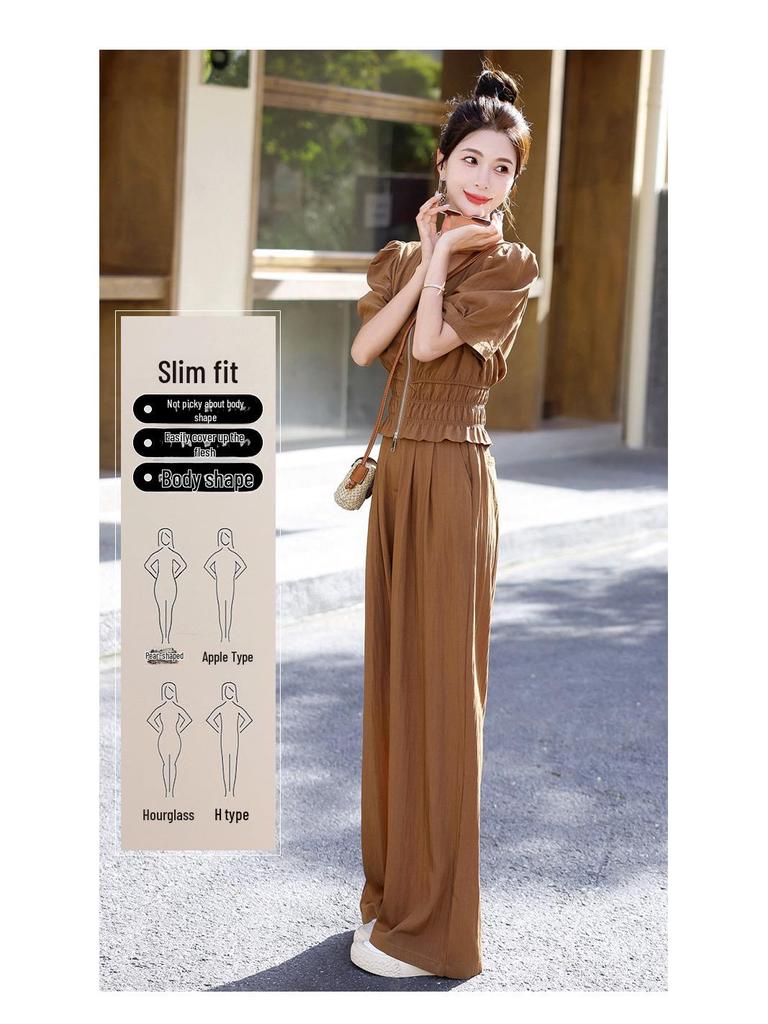 Summer 2024 Women's Two-Piece Suit: Chic Casual Tops & Wide-Leg Pants