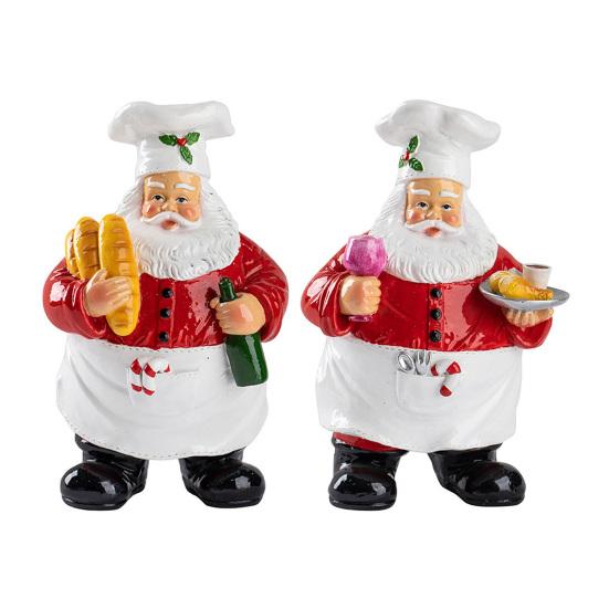 Christmas Santa Claus Chef Figurine Resin Cartoon Santa Statue Holiday Party Home Office Kitchen Desktop Decoration Ornament