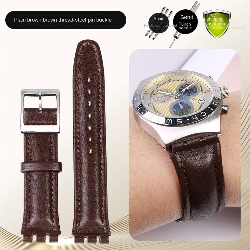

For swatch YCS YAS YGS series watch band 17mm 19mm genuine leather Wrist Strap Women men watch strap belt bracelet accessories 17mm Black buckle