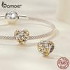 Bamoer 925 Sterling Silver Heart-shaped Leaf Pendant Fit for Women DIY Bracelet & Bangle Plated Gold Heart Charms Fine Jewelry