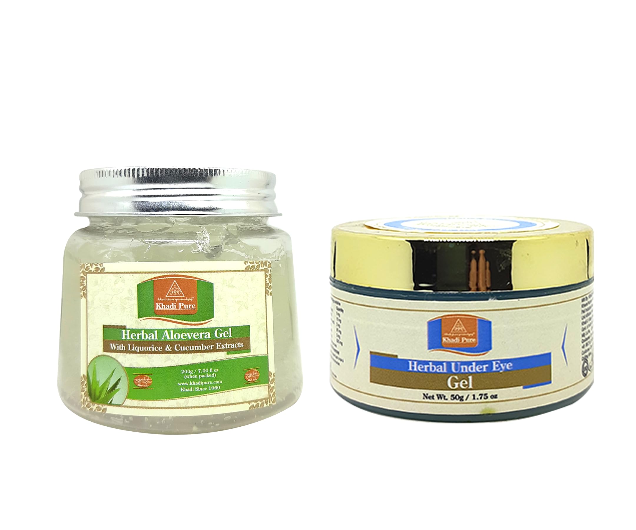 Khadi Pure Herbal Aloevera (TRN-200g) & Under Eye gel Pack of 2 (250g)