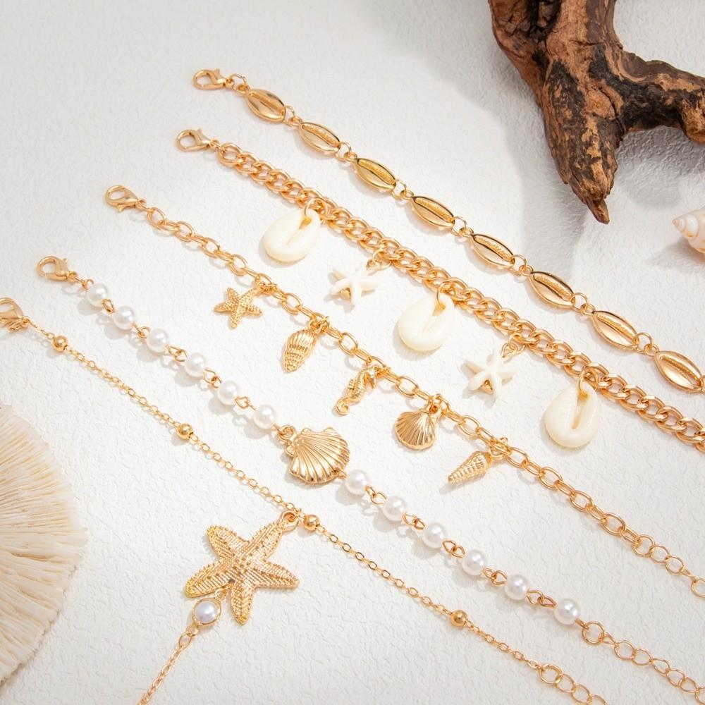 Pearl Conch Beaded Bangles Starfish Wrap Charm Hand Chain New Multilayer Shell Bracelets  Gifts