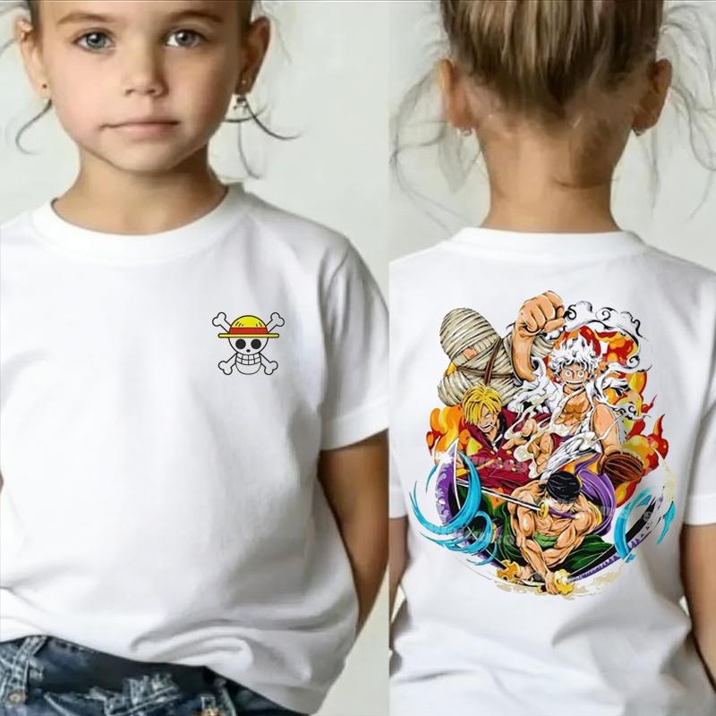 One Piece Japanese Anime Print Cotton TShirt Luffy Zoro Childrens Casual Short Sleeve Tee Kids Luffy Tshirt Family Clothing