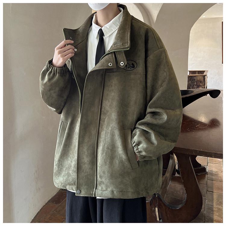 Men's Retro Heavyweight Suede Stand-up Collar Winter Jacket - Casual, Versatile, Trendy Outerwear