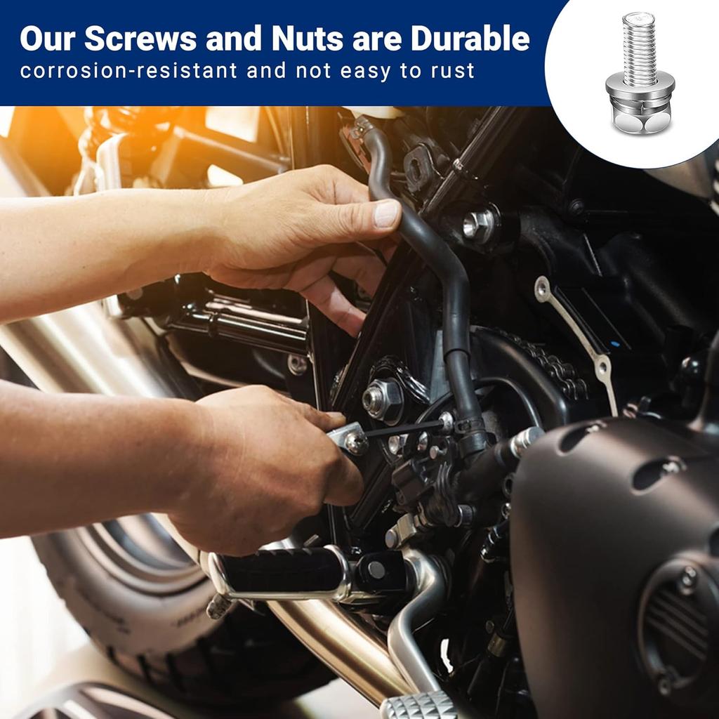 56 Pack Motorcycle Battery Terminal Nuts and Bolt Kit M6 X 10 Mm 12 Mm 16 Mm 20 Mm Bolt Square Nut Kit Stainless Steel Motorcycle Battery Screw and