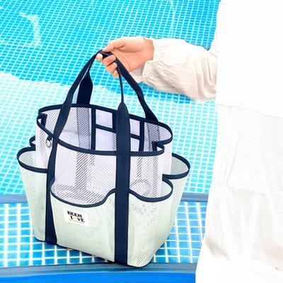 Netz-Strandtasche Sanddicht Strand-Tragetasche mit mehreren Fächern Schnelltrocknende Tragetasche Kulturtasche für Spielzeug Handtücher Picknicks Camping Strandurlaub
