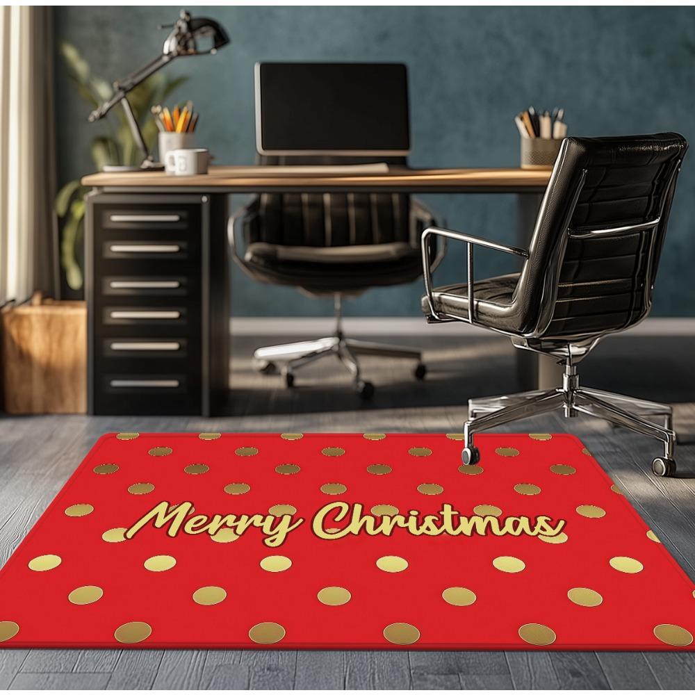 Merry Christmas Red Gold Polka Dot Crystal Velvet Rug Holiday Decor Festive Seasonal Floor Mat Anti Slip Soft Carpet for Home 50x80cm
