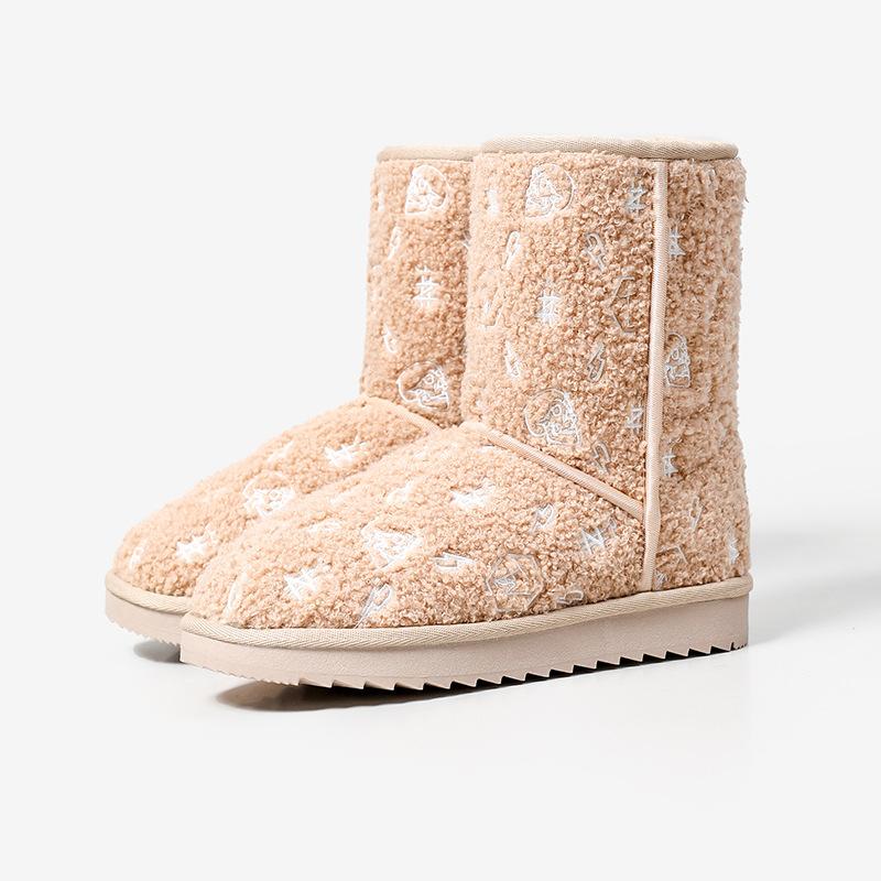 

[] New medium tube snow boots women s wool embroidery fashion warm thickened velvet non-slip cotton shoes 40