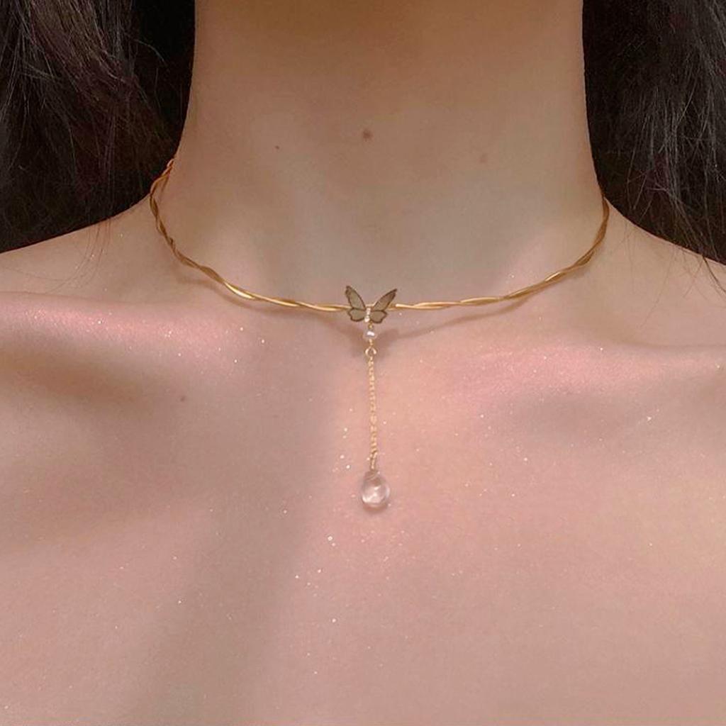 iF ME Ins Korejský Retro Motýl Perlový Přívěsek Zlatý Náhrdelník Elegantní Jednoduché Náhrdelníky Choker Šperky Doplňky