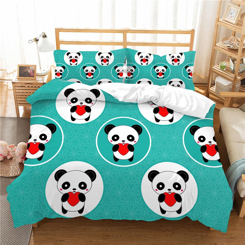 3D Panda potištěný povlak na polštář a povlak na přikrývku Sada ložního prádla pro domácnost Pohodlné ložní prádlo