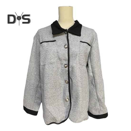 Women Autumn Jacket Turn-down Collar Chest Pockets Single-breasted Loose Long Sleeves OL Commute Style Cardigan Office Jacket