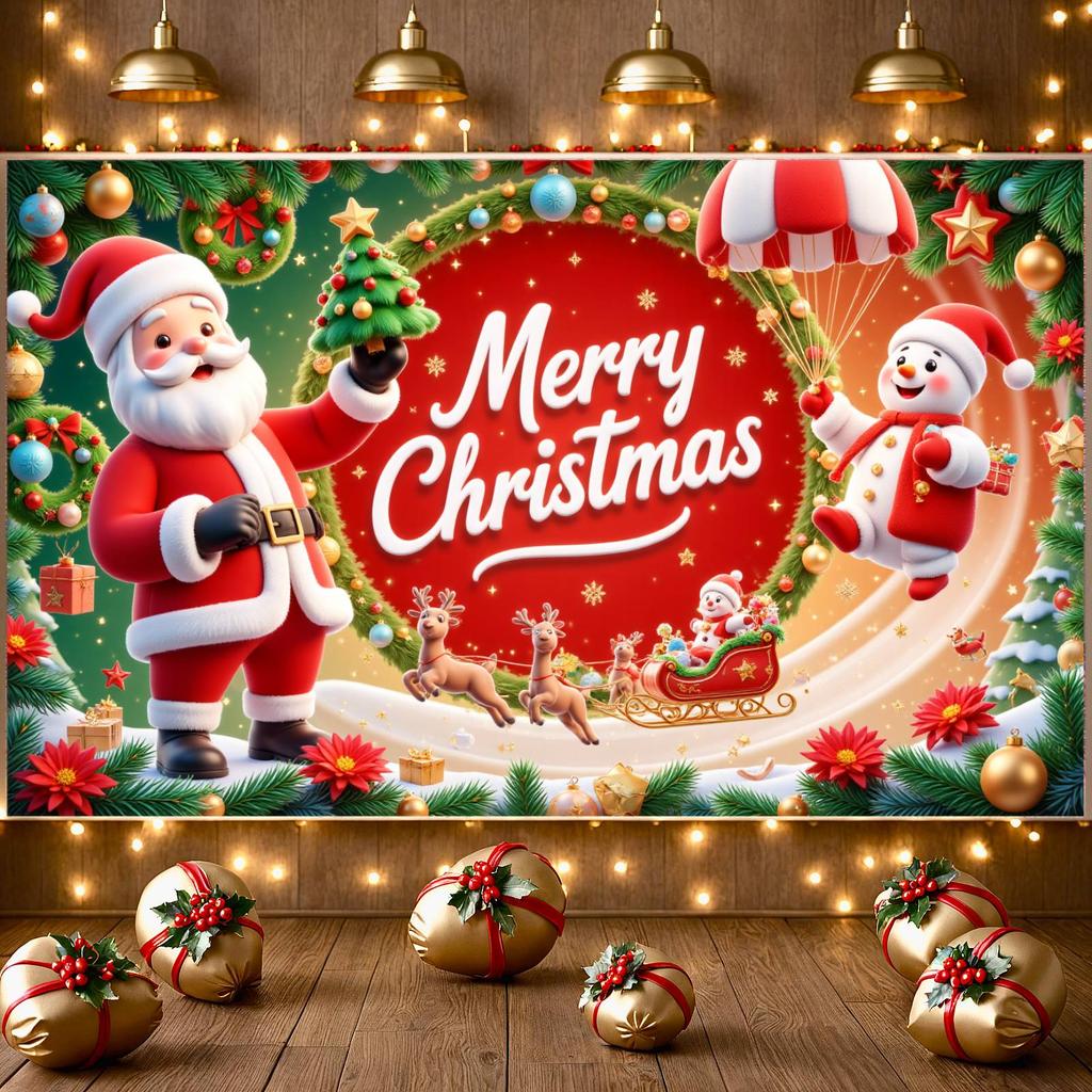 Christmas Banner Star Decoration Xmas Banner Christmas Wall Decor Golden Ornament Merry Christmas Banner For Photo Background