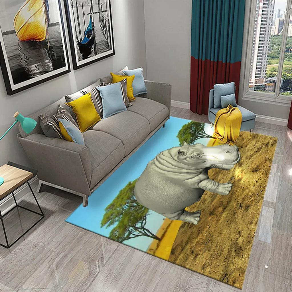 3D Nilpferd Teppich Liebliches Tier Fußmatte für die Haustür Willkommensmatten Rutschfest Küchen Badezimmer Schlafzimmer Teppich Boden Heimdekor Moderne Teppiche