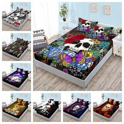 Skull Mattress Three-Piece Set, Bedspread, Pillowcase, Mattress Protective Cover, Dust-Proof And Non-Slip.