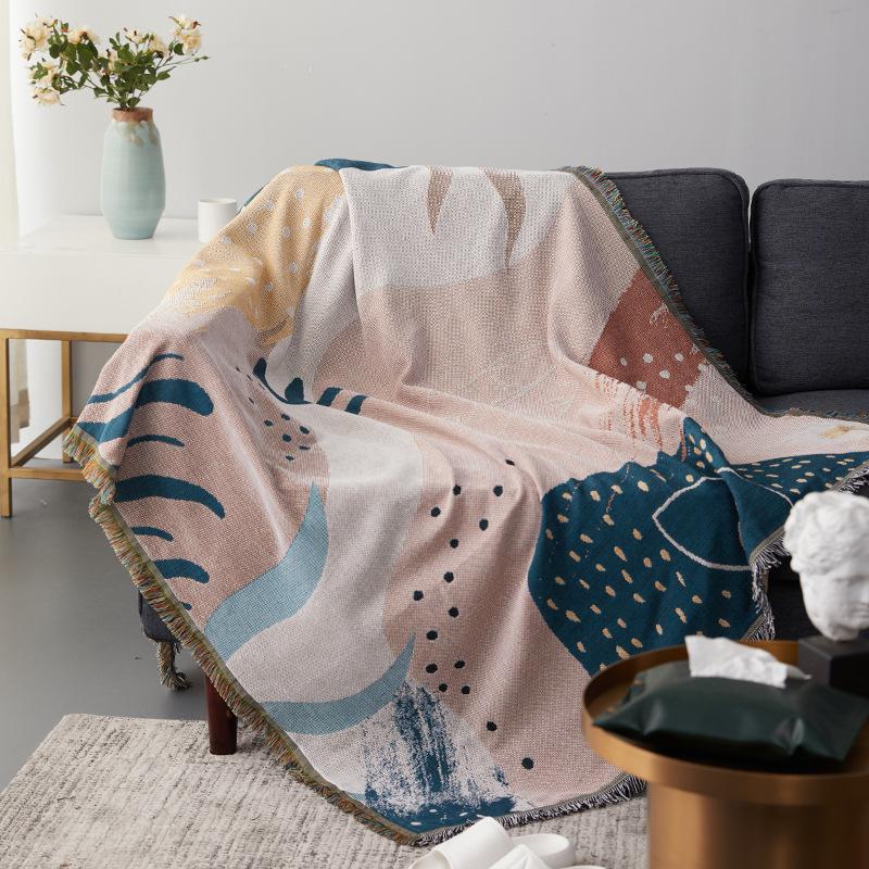 Colorful Jacquard Printed Chenille Woven Bohemian Hippie Sofa Throw Blanket Tapestry Machine Washable Customizable