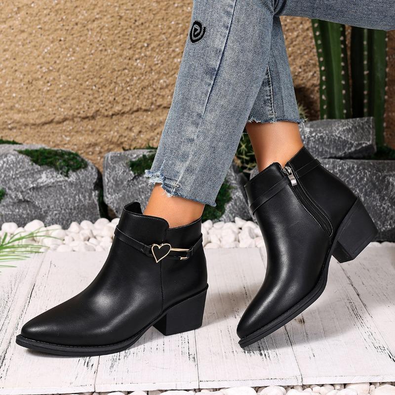 Fashion Block Heel Booties Women's Fashion Pointed Toe Side Pull Soft Sole Anti-slip Wear-resistant High Heel Boots