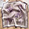 1pcs 70cm Hibiscus Flower Pattern Silk Scarf for Women Simulated Silk Purple Floral Scarfs Versatile Decorative Square Scarf