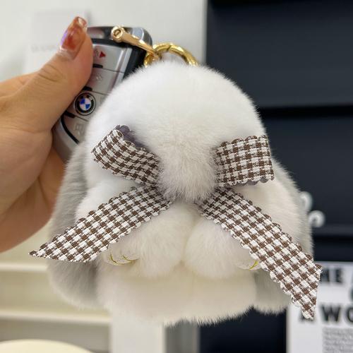 Real Rex Rabbit Hair Bowknot Little Rabbit Car Key Chain Pendant Cute Plush Drop Ear Rabbit Doll Bag Pendant