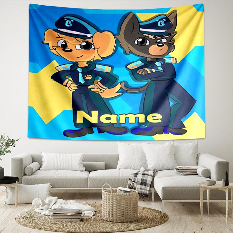 Custom Name Sheriff Labrador Print Tapestry, Backdrop, Easy Setup, Ideal for Bedroom, Office & Living Room, with Aesthetic Wall Hanging Decor.