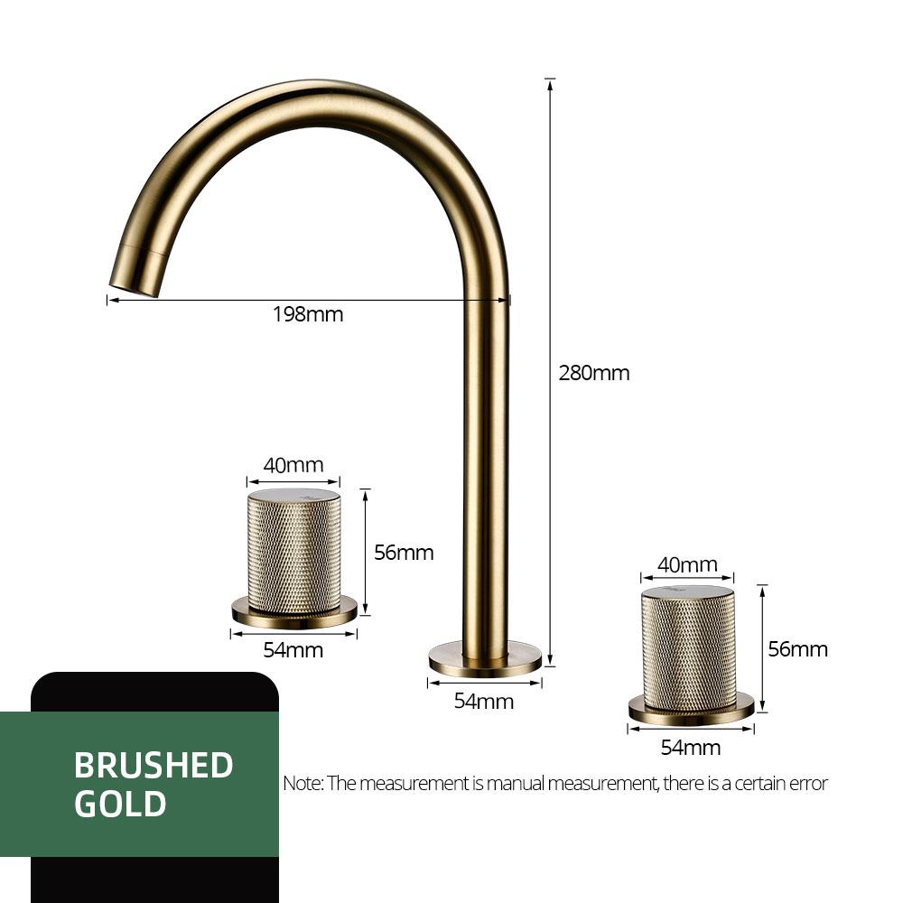 Brushed Rose Gold Basin Faucet 3PCS Knurled Handles Sink Tap Hot And Cold Deck Mounted Mixer Widespread Faucet 3 Holes Set