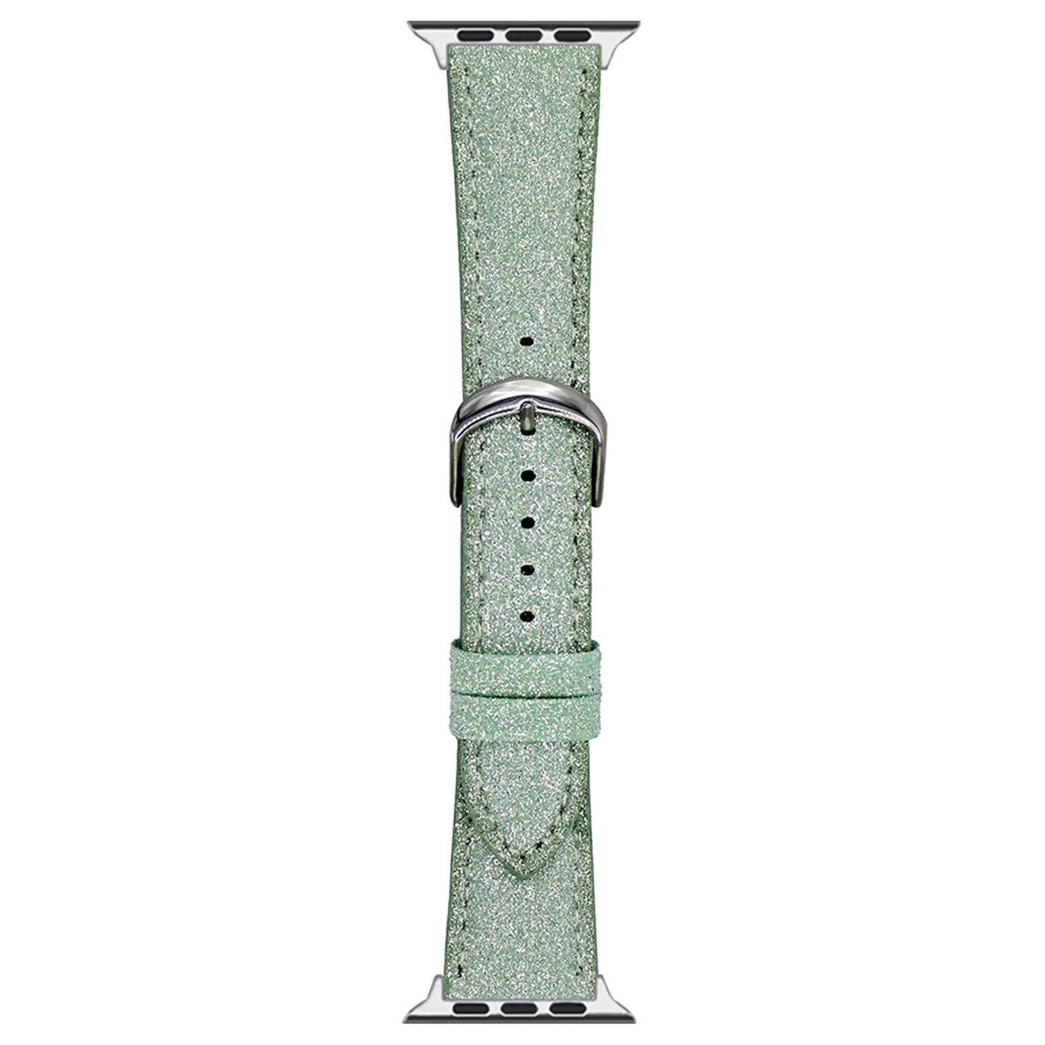 

Adjustable Strap for Apple Watch Series 10 9 8 7 SE 6 5 4 3 2 1 42mm 41mm 40mm 38mm Glitter Leather Watch Band Green
