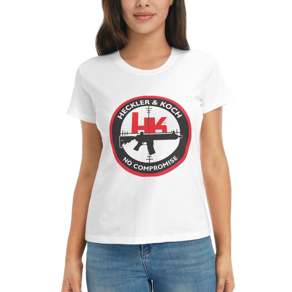 T-shirt da Donna Heckler Koch Hk Logo Estiva Manica Corta Magliette Girocollo Magliette in Cotone Abbigliamento Top Streetwear