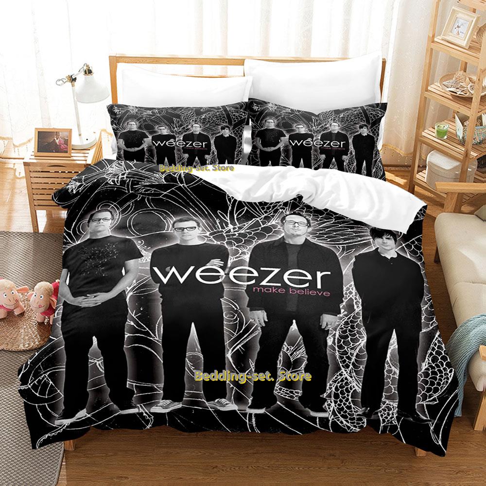 Hip Hop Weezer Band Bettwäsche Set Cartoon Anime Dreiteiliges Set Erwachsener Kind Schlafzimmer Dreiteilige Anzüge 3D Kawaii Sommerdecke