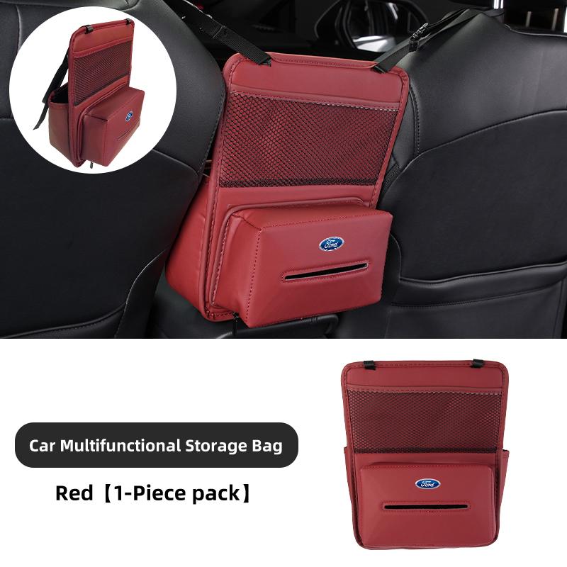 For Ford Leather Car Seat Back Storage Bag Middle Armrest Hanging Pocket Mk2 Mk3 Ranger Mondeo Mk4 S-MAX Kuga Mustang Fusion