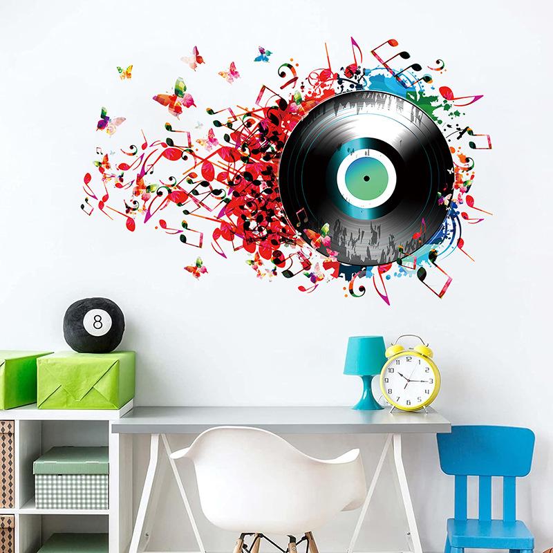 Music Wall Stickers Vinyl Decals for Living Room Bedroom Concert Hall Creative Album Art Peel and Stick Wall Decoration