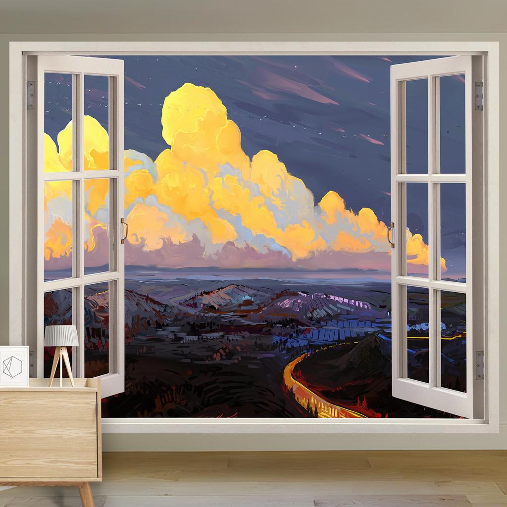 Scenic Landscape Hanging Cloth Natural Woods Beach Simulation Window Decoration Room Background Cloth Wall Painting Cloth