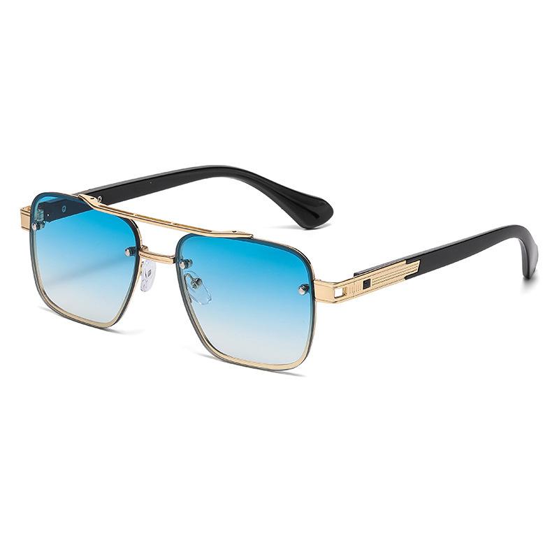 Metal Double-Bridge Square Sunglasses Unisex Versatile Aviator Outdoor UV Protection Glasses Classic Trendy Travel Eyewear