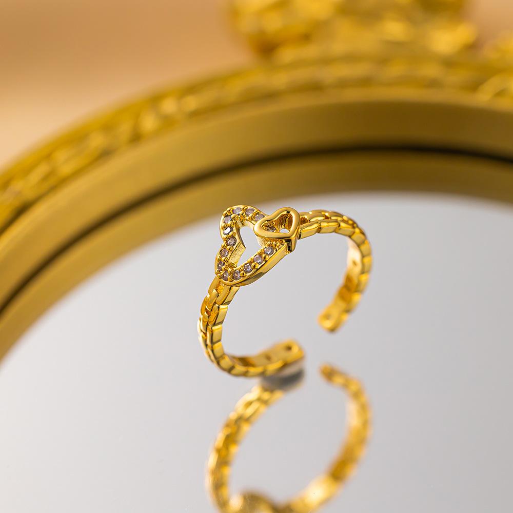 Exquisite super flash zircon ring for girls, light luxury, high-end sense opening adjustable ring, simple real gold electroplating