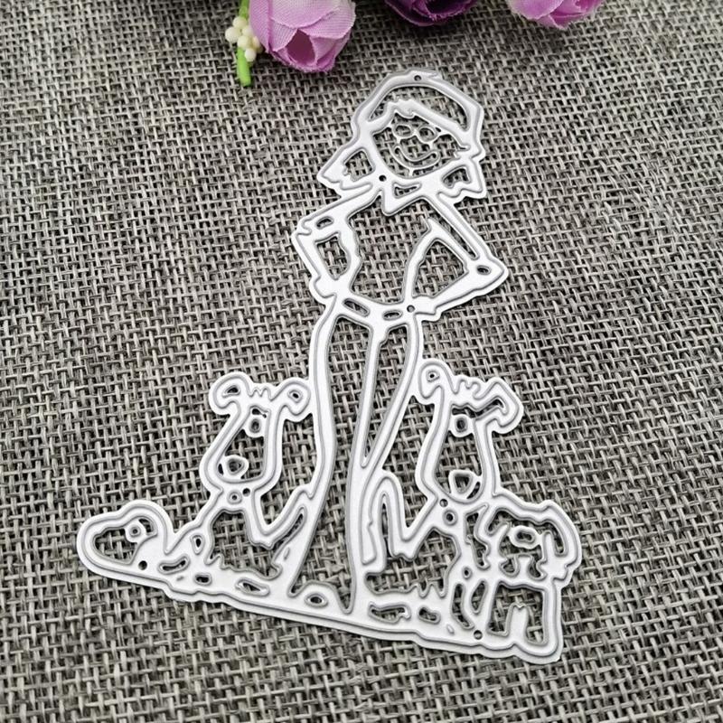 Girl Dog Metal Cutting Dies Stencils DIY Scrapbooking Album Paper Card Template Mold Embossing Craft Decoration
