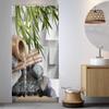 Japanese Shower Curtain Black Bamboo Bath Curtain Red Sun and Mountains Asian Ink Painting Anime Bathroom Curtain Set with