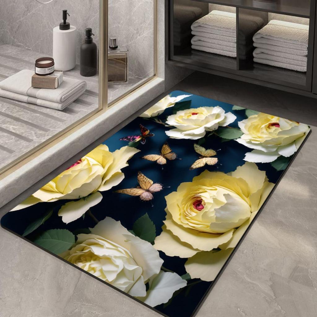 Diatom Printing Bathroom Thickening Mat Bath Non-slip Carpets In Wash Basin Bathtub Side Floor Rug Shower Room Doormat Memory Foam 3D Pad