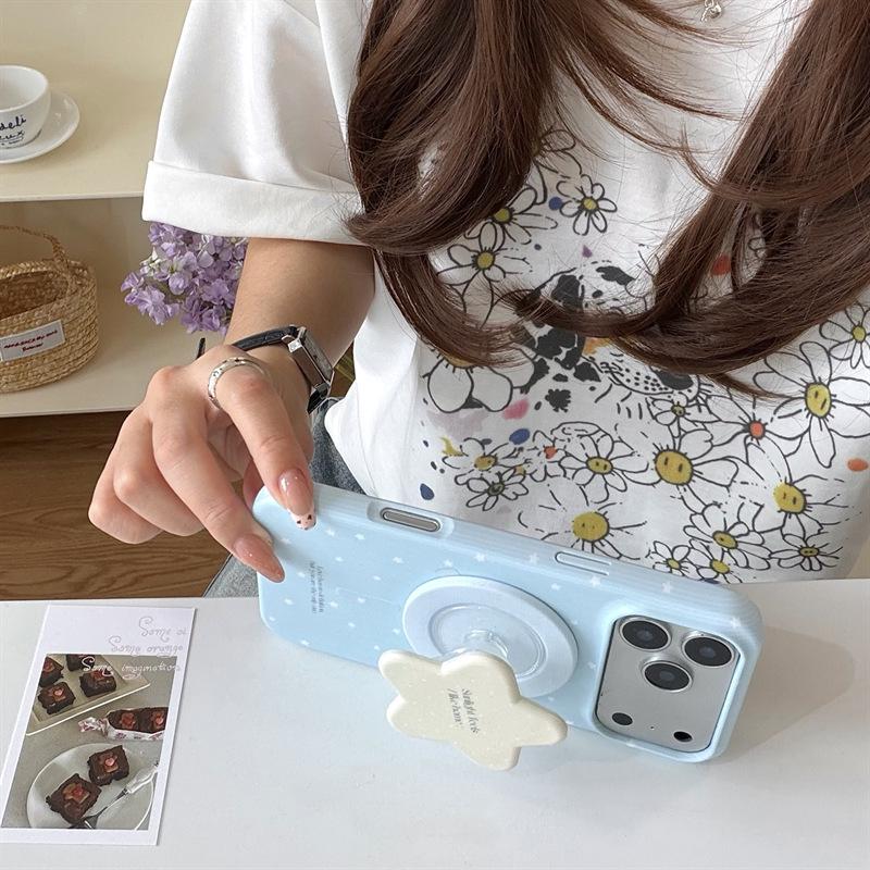 

Lake Blue Striped Star Magnetic Stand Phone Case for iPhone 17/16 Pro Max/15 Pro iPhone 16 Pro Max