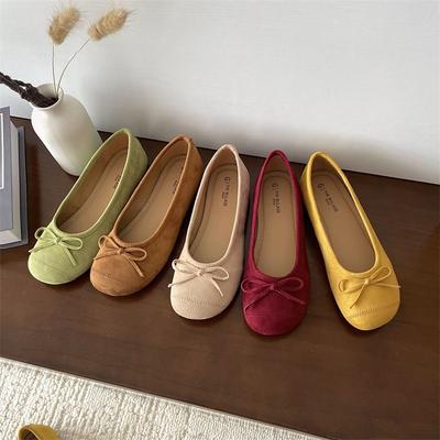 Light Mouth Flat Bottom Bow Matte Velvet Round Head Ladyshoes Gentle Small Fragrant Soft Sole Ballet Shoes Autumn New Models