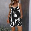 Womens Sleeveless Spaghetti Strap Romper Streamlined Color Collision Print Pocket Short Jumpsuit