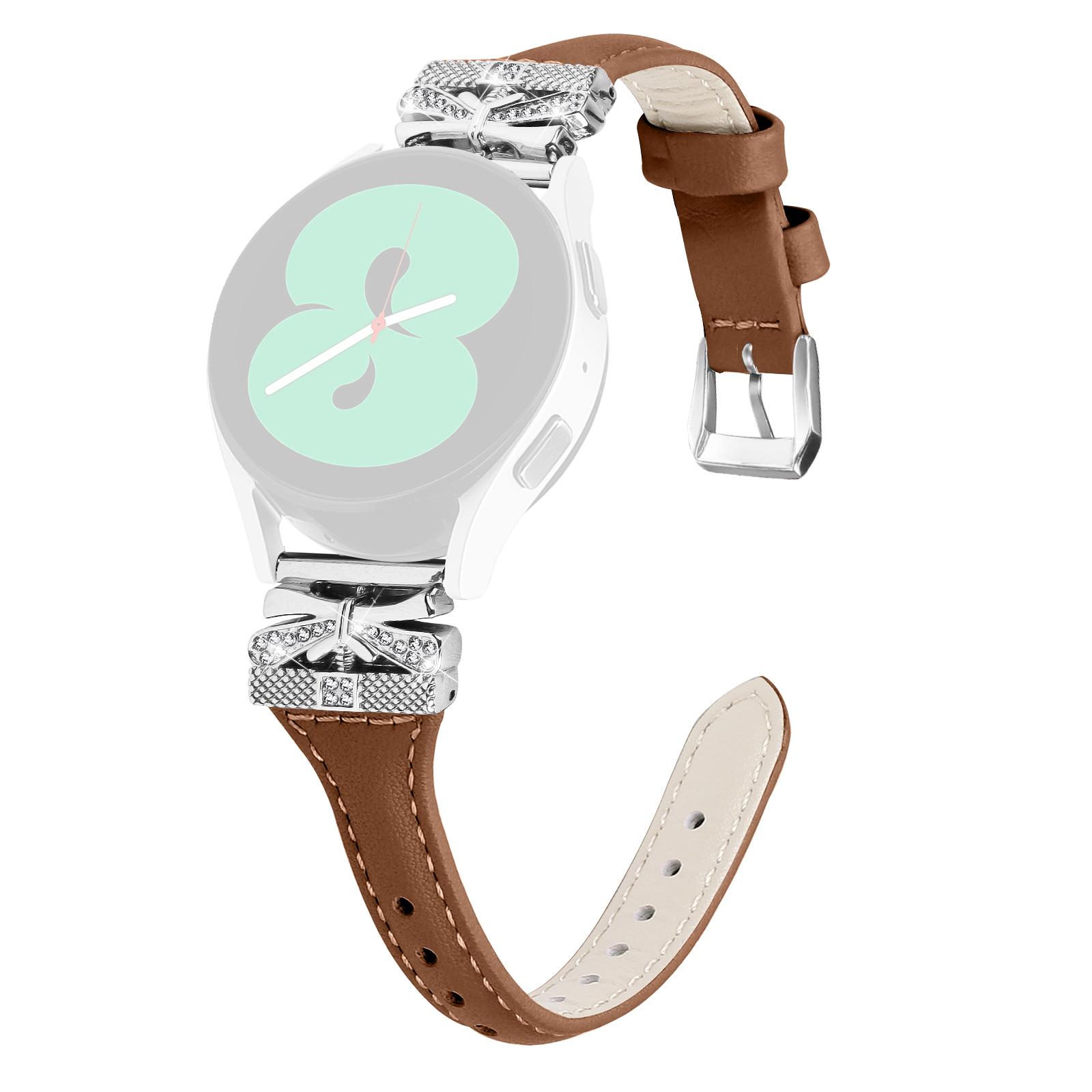 

Silver Buckle 20mm Watchband for Samsung Galaxy Watch3 41mm/Watch FE 40mm/Watch4/Watch5/Watch4 Classic/Watch4 Active Brown