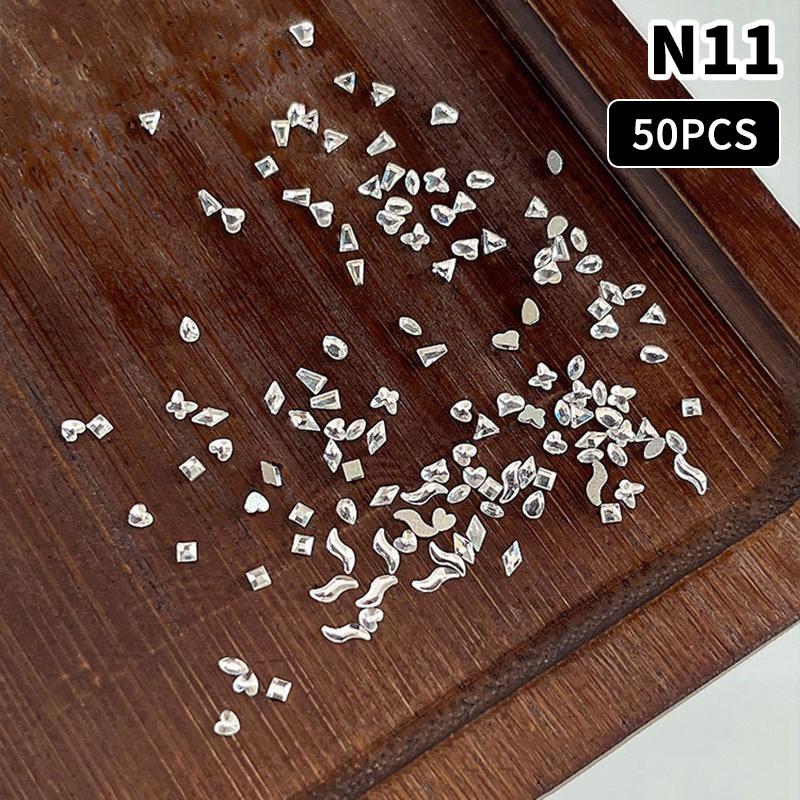 

50Pcs 3D Mini Flat Back Oval/Rhombus Multiple Style Nail Art Rhinestones Clear Sparkling Diamond Nail Charms Nail Art Gemstones N11