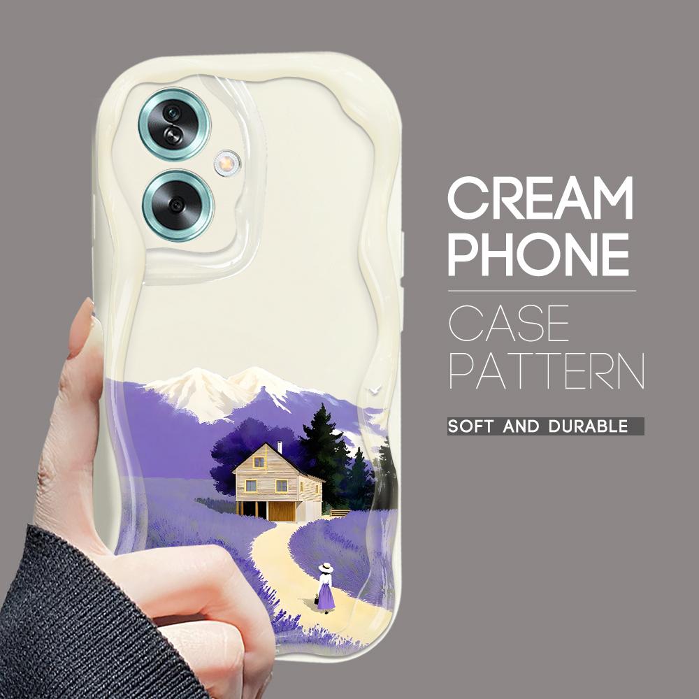 Søt tegneseriemønster kremteksturhus Bølget kant mykt silikondeksel Telefonveske for OPPO Reno Realme