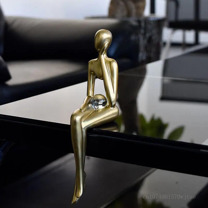 Luxury Gold Abstract Figure Sculpture Home Decoration Office Wine Cabinet Living Room Decor Resin Beautiful Woman Sculpture, 1Pc