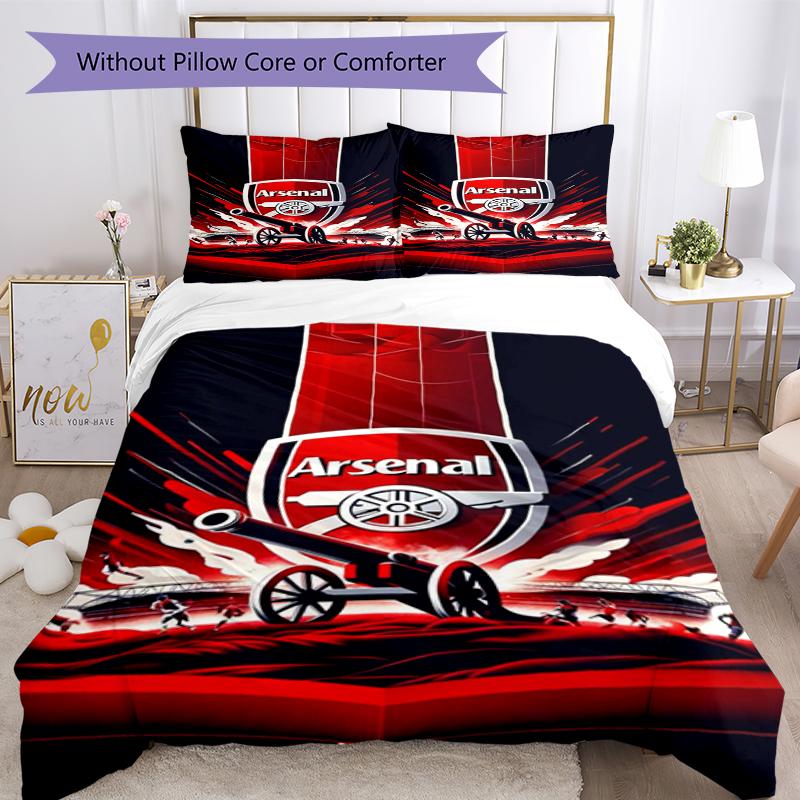 3pcs Arsenal Football Club Bedding Set Duvet Cover Closure Includes 1 Duvet Cover & 2 Pillowcases, Soft and Comfortable for All Seasons.