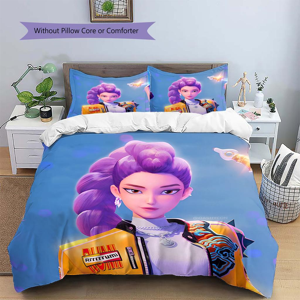 Anime-Muster Bettwäsche Steppbettdecke Set Bettbezug Kissenbezug Heimdekoration Geburtstagsgeschenk (1 Bettbezug + 2 Kissenbezüge, ohne Füllung)