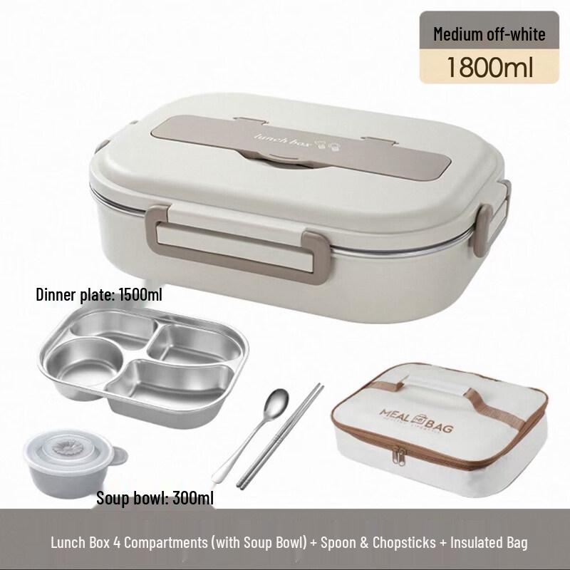 Large 304 Stainless Steel Insulated 5-Compartment Lunch Box with Soup Bowl