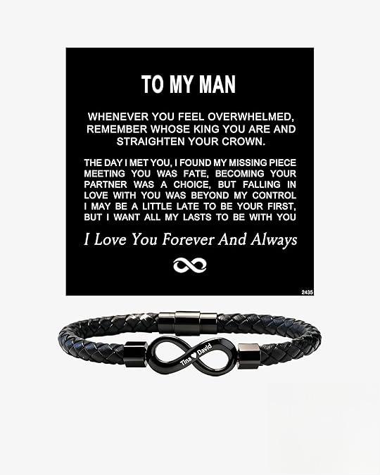 To My Man,Personalized Dual Name Infinity Leather Bracelet,Custom Name Stainless Steel Bracelet Valentine Christmas Gift for Him