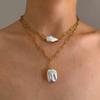 Elegant Double Layer Baroque Pearls Necklace Stainless Steel Adjustable Chain Everyday Jewelry Accessory Gift