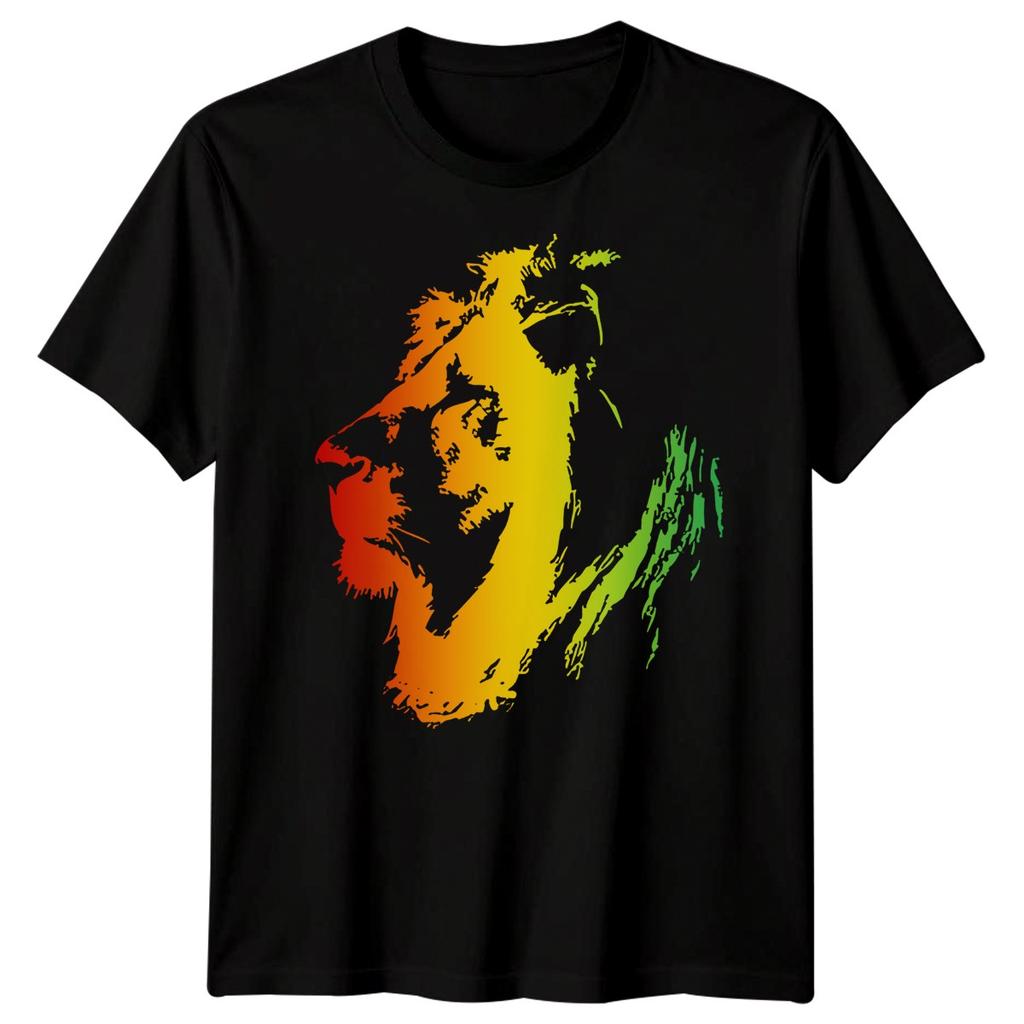 Jamaica Lion Reggae Music Jamaican Mens Cotton 100% Cotton T-shirt Mens Tees Top Rasta Graphic Tee