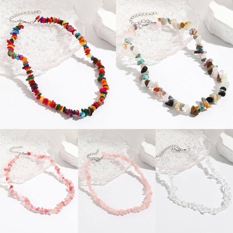 Beaded Choker Necklace Bohemia Colorful Gravel Clavicle Chain Natural Stone Collar Summer Jewelry Gift for Women Girl